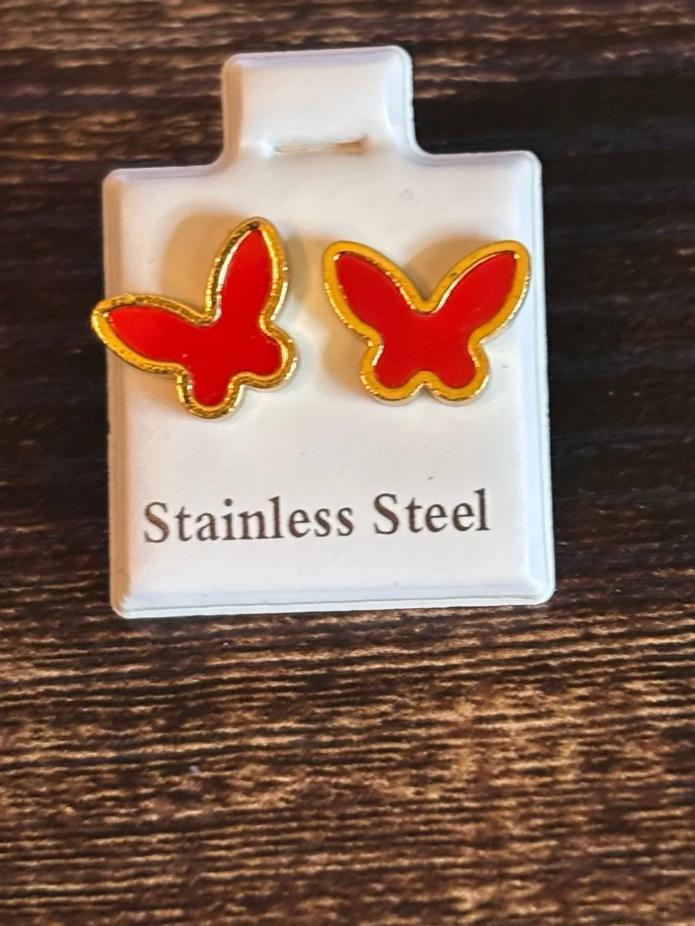 Red‎ Butterfly Stainless Steel Stud Earrings
